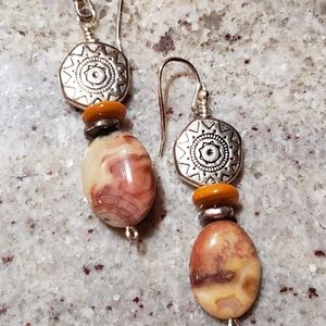 Crazy lace agate and shell earrings, new